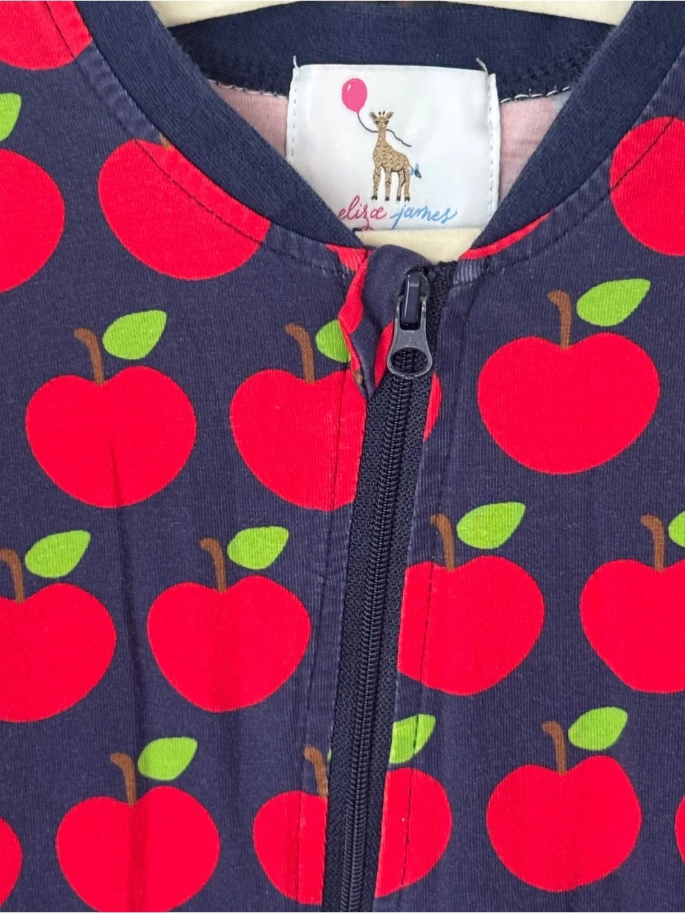 Eliza James apples coverall zippy back to school navy unisex romper baby boy
